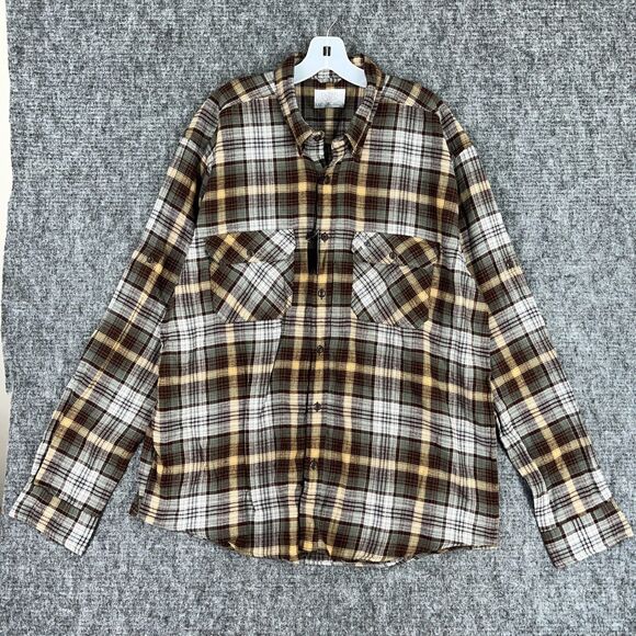 Ocean Coast Mens Flannel Shirt XXL‎ Brown Plaid Performance Button-Up Fishing - Picture 1 of 7
